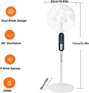 Ventilateur solaire sur pied de 16 pouces, ventilateur sur pied rechargeable de 14400 mAh, hauteur réglable, lumière LED nocturne, panneau solaire 2 ampoules LED - Product Image 1