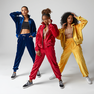 Ensemble de survêtement en velours tendance, doux et luxueux, vêtements de sport décontractés avec personnalisation OEM ODM - Product Image 1
