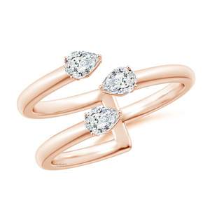 Anillo de Lujo con Tres Diamantes Cultivados en Laboratorio con Corte de Pera, Diseño Abierto, Joyería Fina para Aniversario o Boda, para Mujer, Oro de 10K, 14K o 18K - Product Image 2