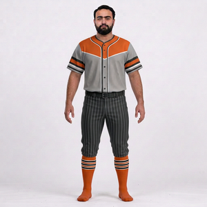 Ensemble uniforme de baseball pour hommes, manches courtes, col en V, fermeture boutonnée, pantalon en jersey uni, maille respirante, antibactérien, nom d'équipe personnalisé - Product Image 1