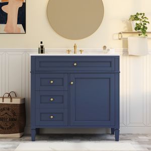 Modern 36-Inch Bathroom Vanity with Top Sink <b>2</b> <b>Drawers</b> and Tip <b>Drawer</b> Single Sink Bathroom <b>Storage</b> Cabinet - Product Image 2