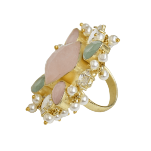 Anillo de Latón Chapado en Oro de Laxmi Jewellers con Piedras de Cuarzo Rosa en Forma de Pera, Diseño Floral Vintage, Joyería de Boda para Mujer - Product Image 2