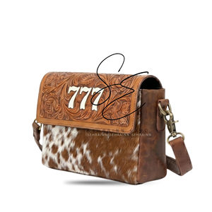 SEHRAINN Genuine Leather Cowhide Hair On Hide Crossbody <b>Bag</b> Cowhide Hair On Hide Vintage Style Single Strap Zipper Closure - Product Image 1