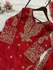 Luxury Glass Roman Embroidered Kurti Palazzo Set with <b>Sequins</b> Work Dupatta for Women - Product Image 5