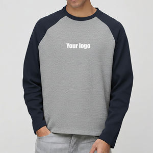 Nouveau T-shirt décontracté pour homme à manches raglan 100 % coton, col rond, couleur unie, avec logo frontal, respirant et tricoté, coupe ample - Product Image 1
