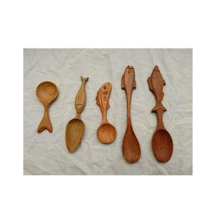 Ensemble de cuillères de service en bois, manche long, design minimaliste, cuillères à café et à thé, ustensiles, finition naturelle, 16-25 cm - Product Image 4