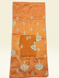 Orange Luxury Beaded George <b>Fabric</b> with Silver Star Floral Embroidery for Nigerian Wedding & Party Wear - Product Image 2