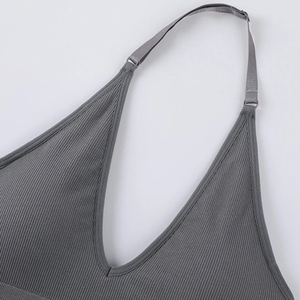 Soutien-gorge de sport à col en V pour femme, sans coutures, dos ouvert, soutien moyen, haut court de yoga, rembourré, pour la gym - Product Image 5