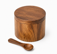 Boîte à sel en bois d'acacia naturel, écologique, sans danger pour les aliments, avec couvercle pivotant et cuillère, finition mate lisse, capacité 201-300 ml