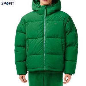 Veste matelassée à capuche verte pour homme SPOFIT, coupe-vent, épaisse, en polyester, manteau d'hiver décontracté avec fermeture éclair - Product Image 1