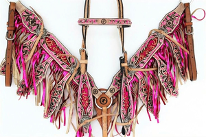 Conjunto de cabezada y pechera de cuero genuino estilo Western, de última tendencia, de una oreja, bicolor, con tallado a mano. Proveedor y fabricante. - Product Image 3