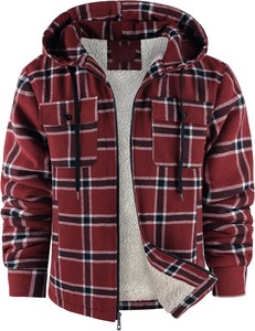 Sudadera con Capucha a Cuadros para Hombre al por Mayor, Chaqueta de Franela con Forro de Sherpa, Ajuste Regular, Sudadera Casual para Invierno con Diseño de Bolsillos - Product Image 4