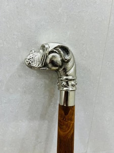 Canne de marche murale multifonction en bois de rose avec poignée tête de bouledogue en laiton massif antique - Product Image 4