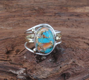 Luxury Natural Spiny Oyster Copper <b>Turquoise</b> <b>Ring</b> Elegant 925 Sterling Silver For Woman Statement Jewelry - Product Image 3