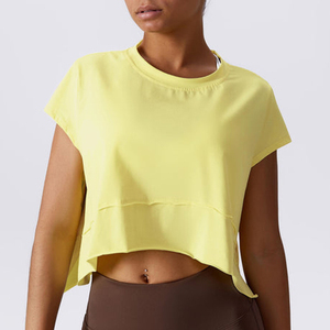 Top Corto sin Mangas para Mujer, Color Amarillo, Tejido de Punto, Poliéster Transpirable de Secado Rápido, Cuello Redondo, Corte Regular, Color Sólido, Primavera Verano - Product Image 6