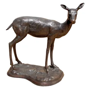 Bronze Deer Sculpture Outdoor Garden Decor Handmade Animal <b>Figure</b> Traditional Style Floor Mount 42.5 In Height - Product Image 2