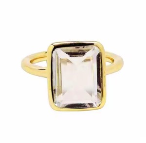 Handmade Collet Setting Rectangle Shape Crystal <b>Quartz</b> Gemstone Gold Plated <b>Rings</b> - Product Image 1