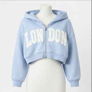 Sudadera con capucha corta de mezcla de algodón para mujer, con cremallera, 300g, estampado de letras London, estilo oversize Y2K, fabricación en India (OEM/ODM) - Product Image 1