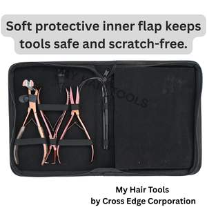 Kit d'outils professionnels pour extensions capillaires de salon, noir, avec applicateur de bandes adhésives, pince à sertir plate, pince à retirer les perles et pinces de sectionnement - Product Image 5