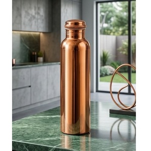 Handcrafted Pure Copper <b>Water</b> <b>Bottle</b> with Screw Cap Modern Polished <b>Metal</b> Flask Eco Friendly for Outdoor Use - Product Image 1