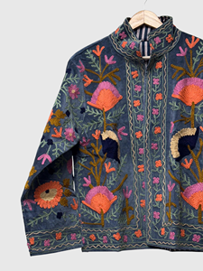 Veste en velours brodée de fleurs, col mandarin, manches longues, style Prairie Chic, pour femmes grandes tailles, vêtements de printemps - Product Image 5