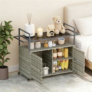 Carrello da Servizio per Bar da Esterno in Rattan con Ripiano Portaoggetti per Patio o Uso Commerciale - Product Image 1