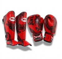 Ensemble de protège-tibias et de gants de boxe Muay Thai Twins Dragon en cuir premium, respirant, léger, réglable avec fermeture auto-agrippante