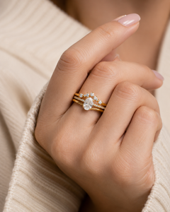 Custom 18k Gold Oval Moissanite Wedding <b>Ring</b> Set for Women - Dainty <b>Stacking</b> <b>Rings</b> with Cluster Band - Product Image 1