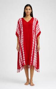 Caftán Largo de Viscosa Tie-Dye, Estilo Bohemio, Ecológico, Cuello en V, Transpirable, Asimétrico - Product Image 3