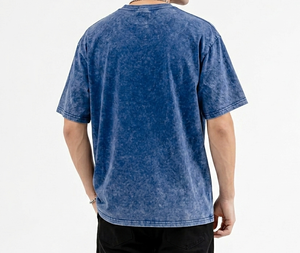 Camiseta de algodón azul vintage de corte oversize para hombre, estilo streetwear retro con hombros caídos, lavado ácido, estilo de moda de EE. UU. y Reino Unido - Product Image 2
