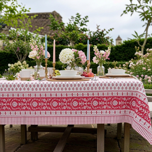 Neem Raspberry Hand Block Printed Cotton <b>Tablecloth</b> 180x270cm Handmade Designer Premium Dining Table Cover Home Decor Gift - Product Image 4
