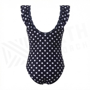 Traje de baño de una pieza para mujer, traje de baño elástico con escote con volantes y lunares, ajuste regular, spandex, poliéster - Product Image 2