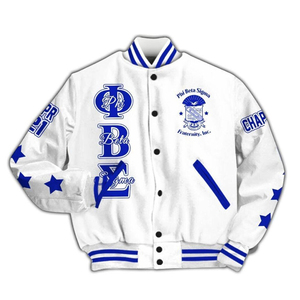 เสื้อแจ็คเก็ต Phi Beta Sigma สำหรับผู้ชาย สีขาว ปักตัวอักษรสีน้ำเงิน สไตล์ Preppy ปกคอพับ ทรงปกติ เหมาะสำหรับใส่ในฤดูหนาว - Product Image 2