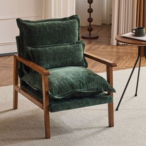 Poltrona da Interno a Forma di Nuvola con Struttura in Legno Massello e Braccioli, Rivestimento in Tessuto Chenille, Cuscino Lombare Decorativo - Product Image 1