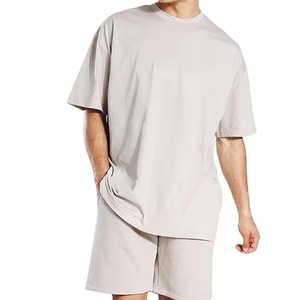 Men's Casual Oversized 100% Cotton <b>T</b>-Shirt Shorts Set High Quality Summer Sports Suit for <b>Track</b> or Fitness Includes Tee Shorts - Product Image 1
