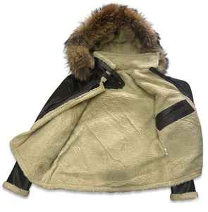 Blouson aviateur en cuir de vachette véritable de qualité supérieure, avec capuche amovible, doublure en peau de mouton, fermeture éclair, pour homme, automne - Product Image 4