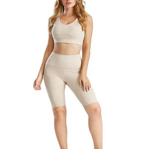 Women's 2-Piece Sports Bra Shorts Set Solid Color Breathable Spandex Knitted <b>High</b> Stretch Above <b>Knee</b> Sporty Workout Activewear - Product Image 3