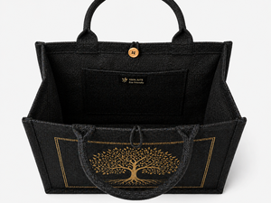 Black Laminated Jute Tote <b>Bag</b> Golden Print <b>Tree</b> Pattern Button Closure Eco Friendly Reusable Wedding Groceries Wine Custom Logo - Product Image 6