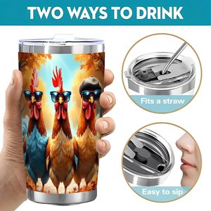 แก้วน้ำสแตนเลส 20 ออนซ์ แบบสองชั้นเก็บความร้อน ลายไก่ สำหรับกาแฟหรือชา - Product Image 5