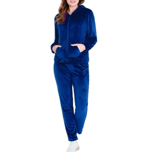 Women's <b>Plus</b> <b>Size</b> <b>Velour</b> <b>Tracksuit</b> Set Hooded Full Length Solid Color Fleece Zipper Fly Casual Winter Wear - Product Image 6