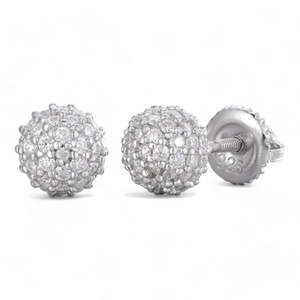 Iced Out Disco <b>Ball</b> Moissanite Stud <b>Earrings</b> in Sterling <b>Silver</b> Round Design - Product Image 1