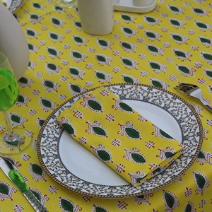 Yellow Printed Cotton <b>Tablecloth</b> <b>Square</b> Geometric Pattern Traditional Chinese Style Washable Home Use - Product Image 5