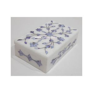 Boîte à bijoux rectangulaire en marbre blanc naturel pur, incrustée, faite à la main, motif floral, pour affaires et mariages - Product Image 4