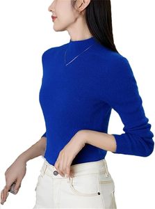 Pull en cachemire tricoté pour femme, col semi-montant, coupe ajustée, décontracté, basique, pour l'hiver - Product Image 1