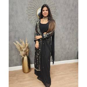 Magnifique saree de soirée brodé Améliorez votre look avec une robe à couper le souffle pour les fêtes - Product Image 5