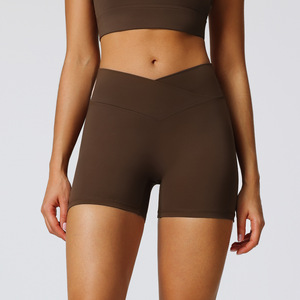 Shorts de sport taille haute couleur unie pour femme, séchage rapide, tricotés, pour yoga et fitness, gris - Product Image 3