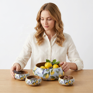 Bol de service en bois naturel imprimé de qualité supérieure, design moderne et luxueux, motifs artistiques, collection artisanale pour la maison et les fêtes - Product Image 1