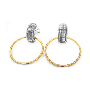 SKU7719 Nuevos Aretes de Aro con Flores en Plata de Lujo, Dos Tonos, Oro y Rodio Blanco |   Diseño Moderno y Elegante para Bodas - Product Image 1