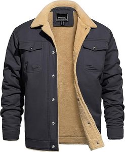 Mens Button Front <b>Jacket</b> Faux Shearling Collar Casual <b>Winter</b> Style - Product Image 6