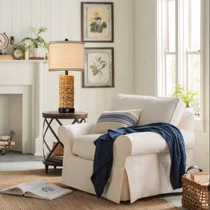 Lampe de table moderne minimaliste en métal et rotin avec abat-jour en forme de tambour, design simple, lumière blanc chaud à intensité variable, protection des yeux, pour salon - Product Image 3